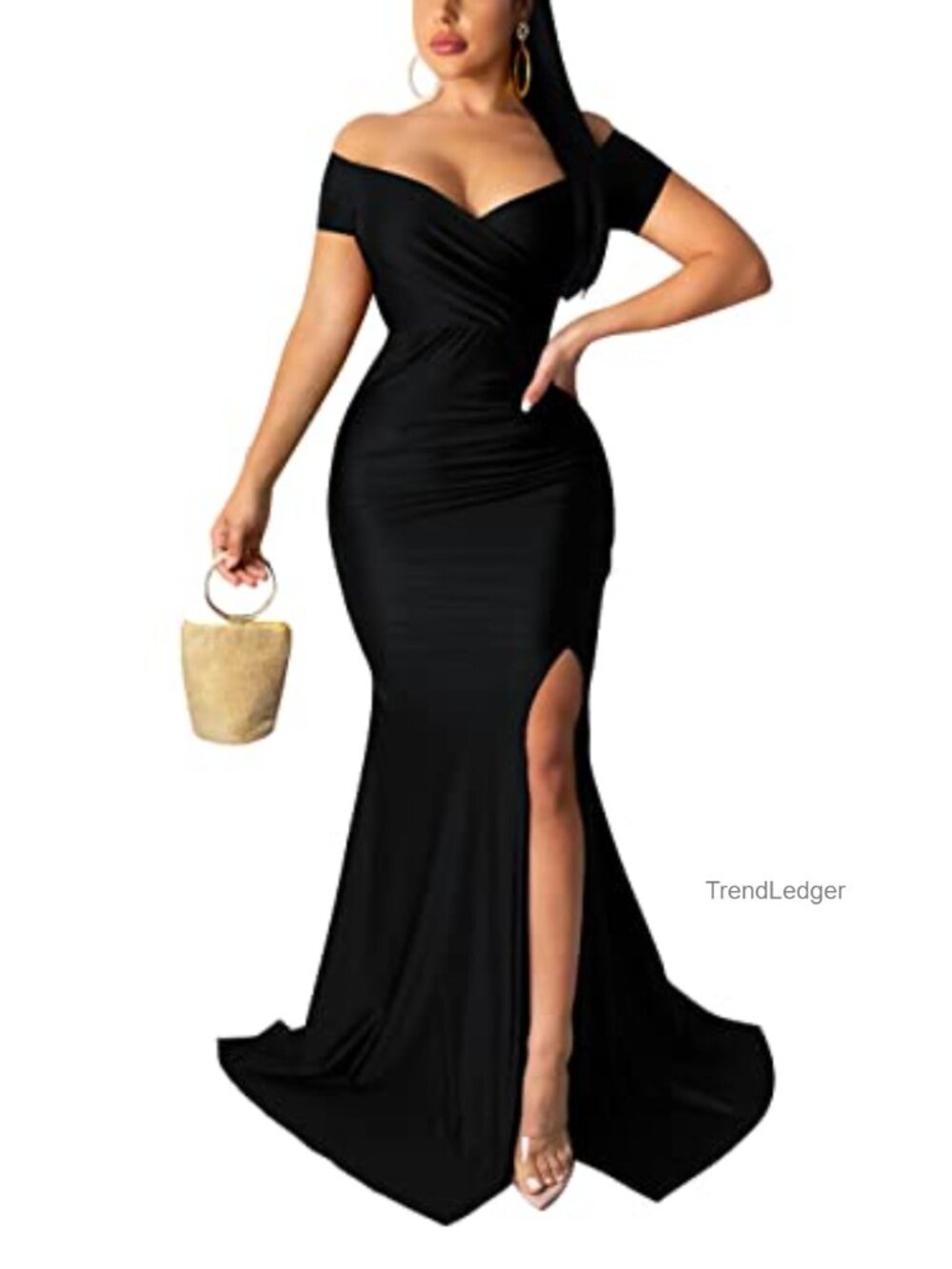 Off Shoulder V Neck Wrap Formal Evening Gown Maxi Dress